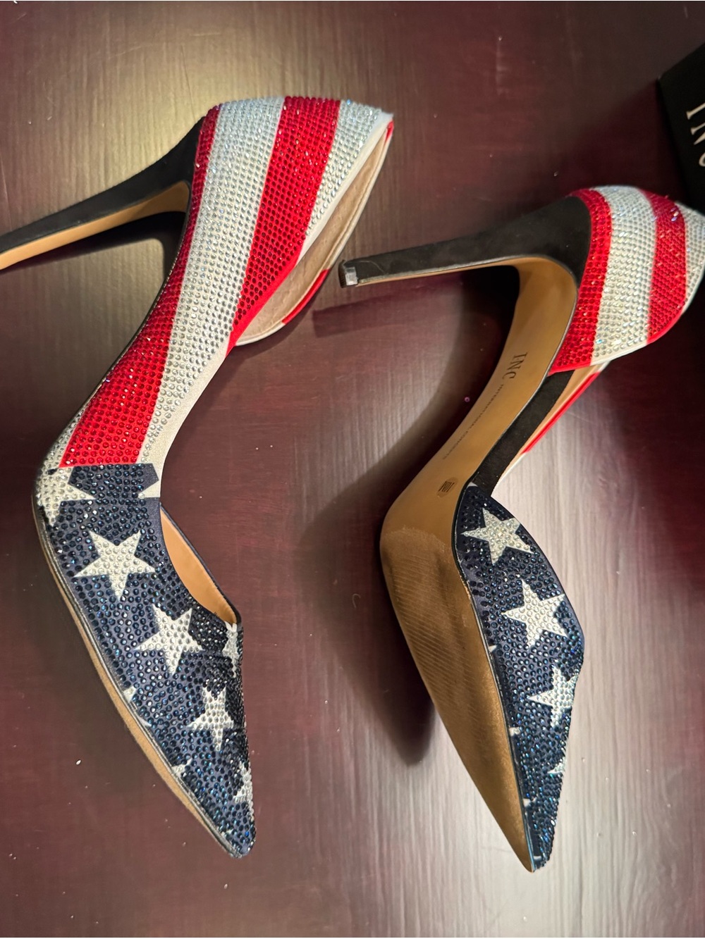 INC International Concepts Red White Blue Sequin Star Pointed-Toe Heels